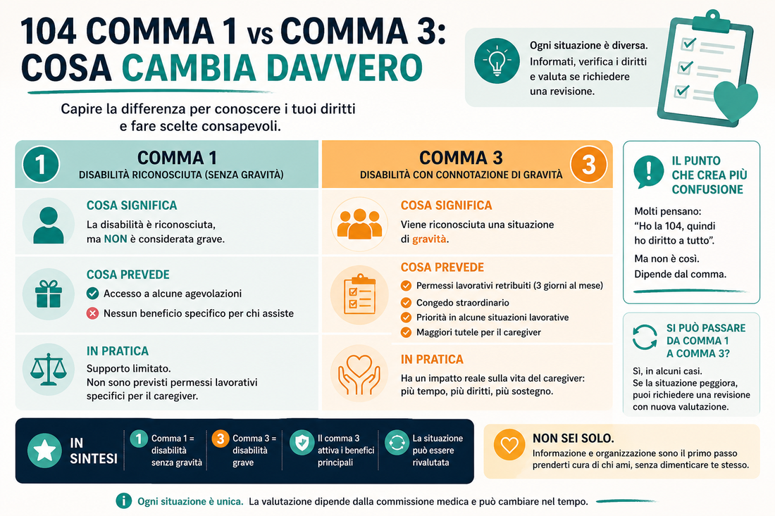 Legge 104 comma 1 vs comma 3: cosa cambia davvero (spiegato semplice)